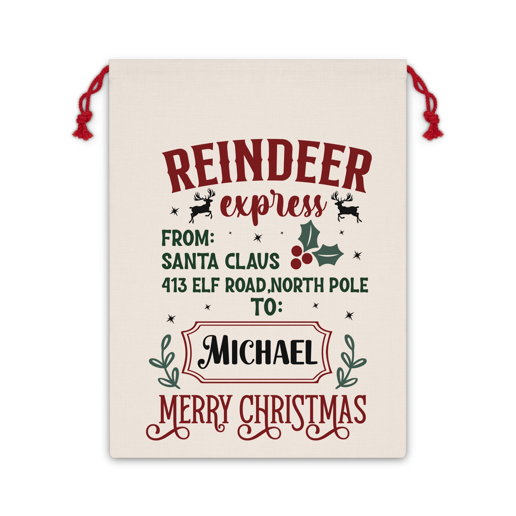 Reindeer Express Santa Bag Printify