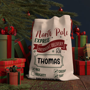 North Pole Express Santa Bag Printify