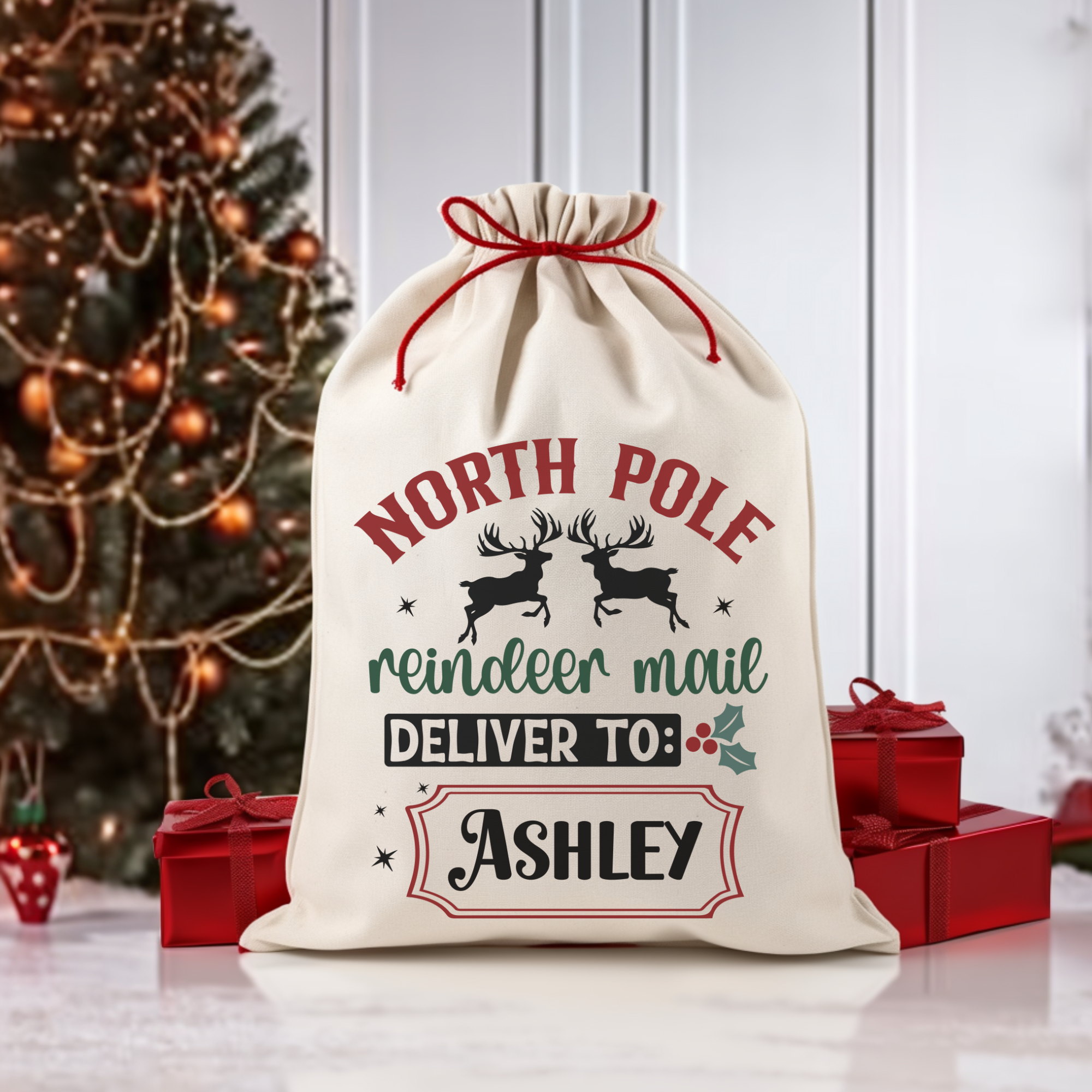 North Pole Reindeer Mail Santa Bag Printify