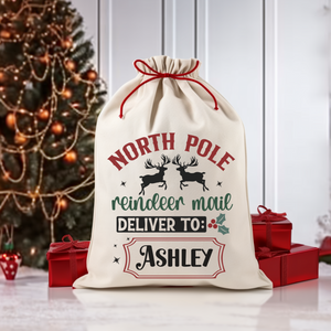 North Pole Reindeer Mail Santa Bag Printify