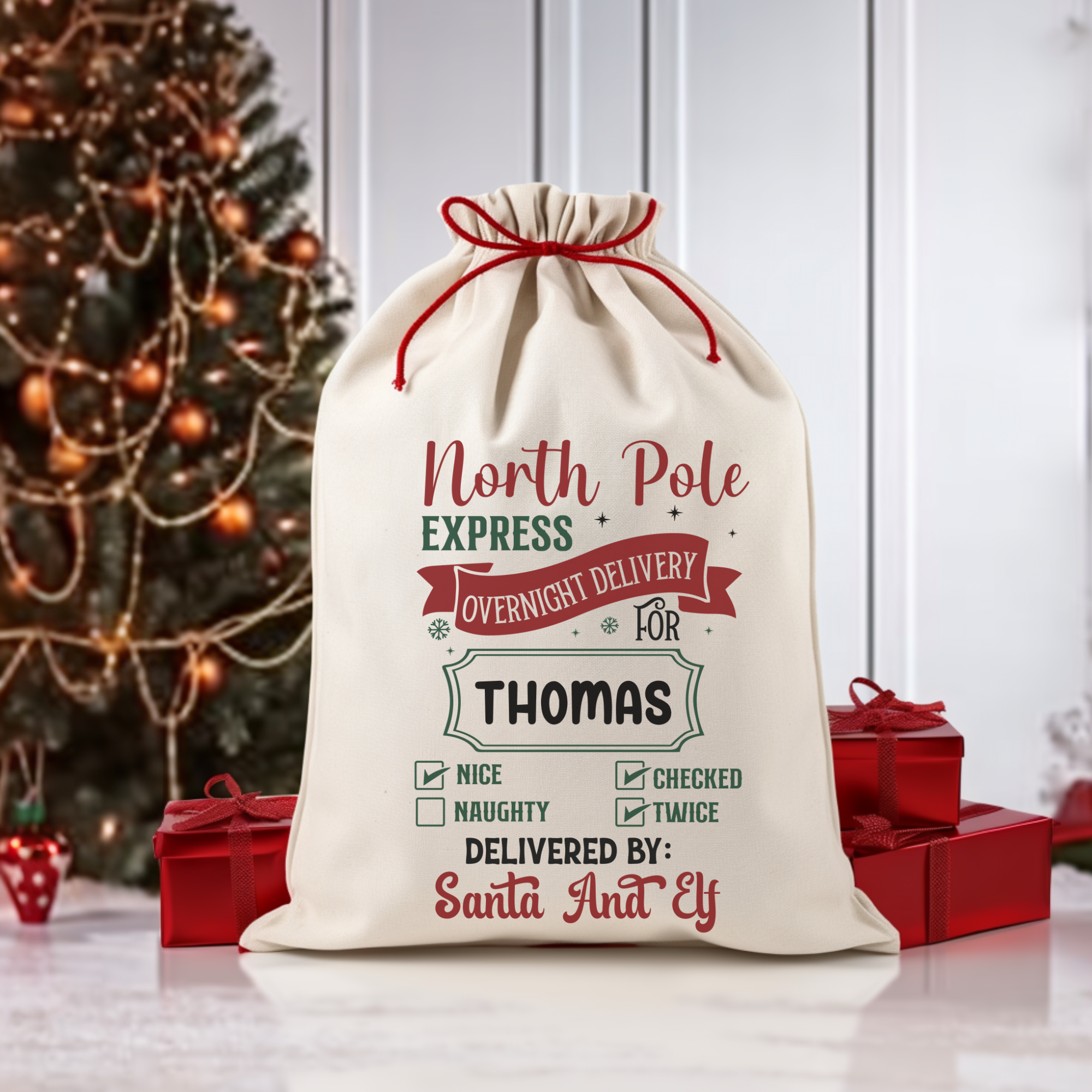 North Pole Express Santa Bag Printify