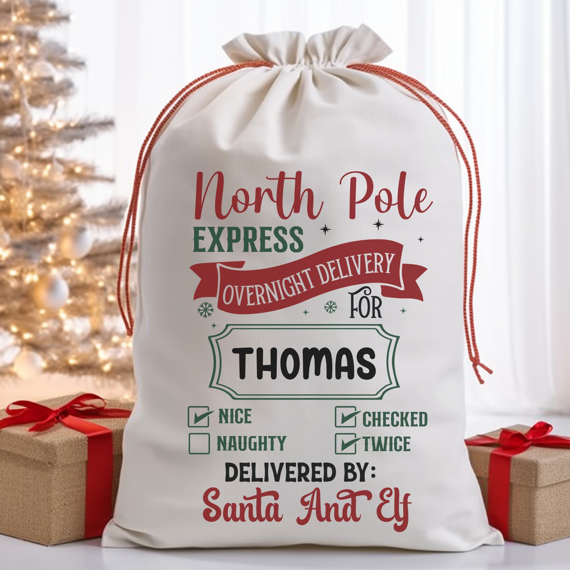 North Pole Express Santa Bag Printify