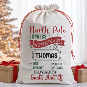 North Pole Express Santa Bag Printify