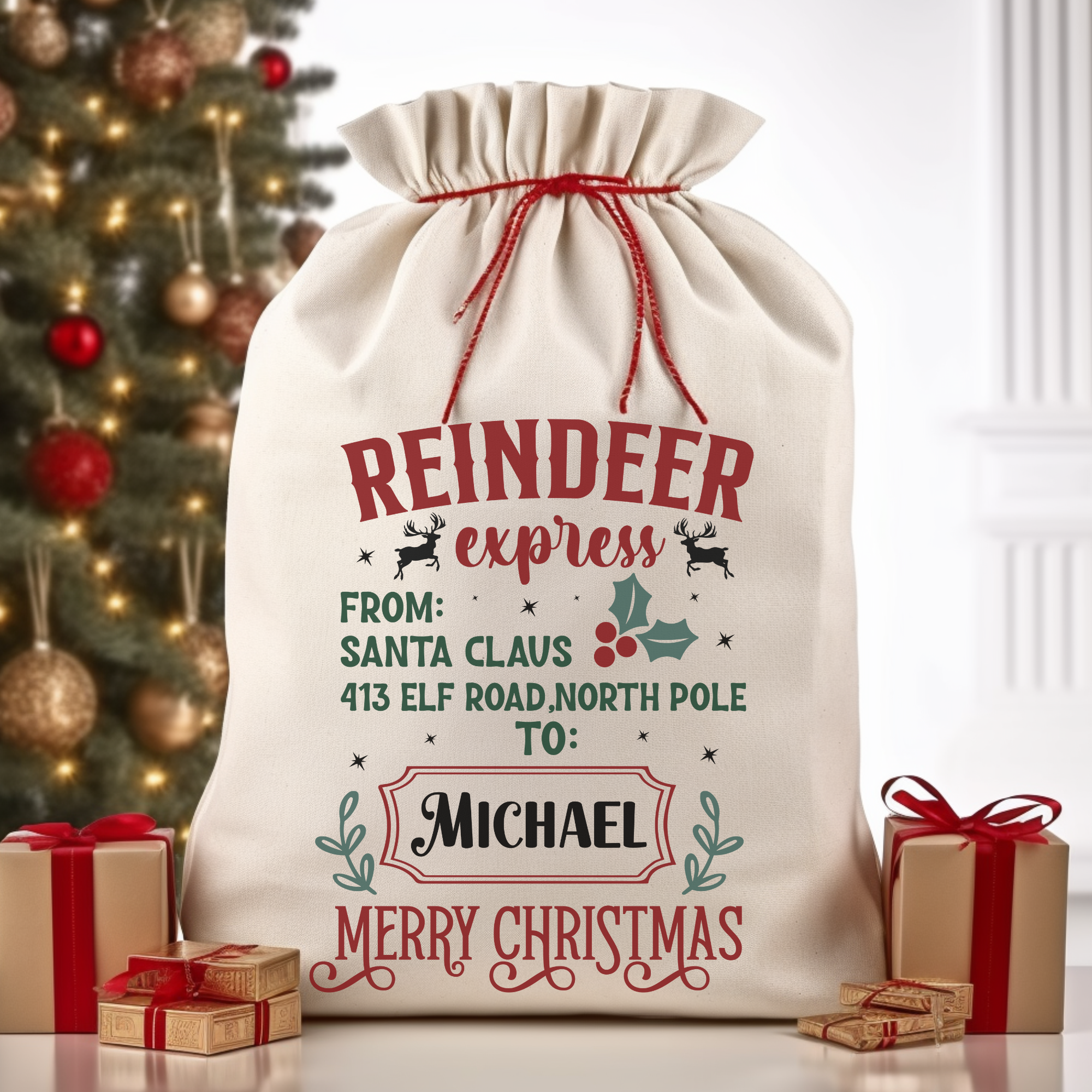 Reindeer Express Santa Bag Printify