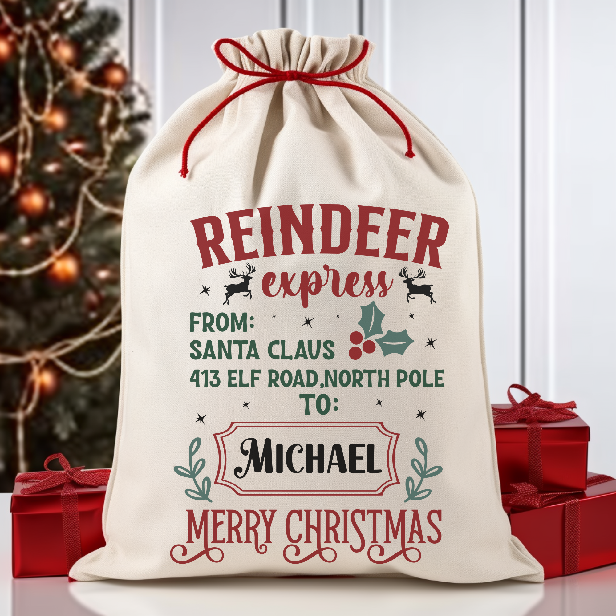 Reindeer Express Santa Bag Printify