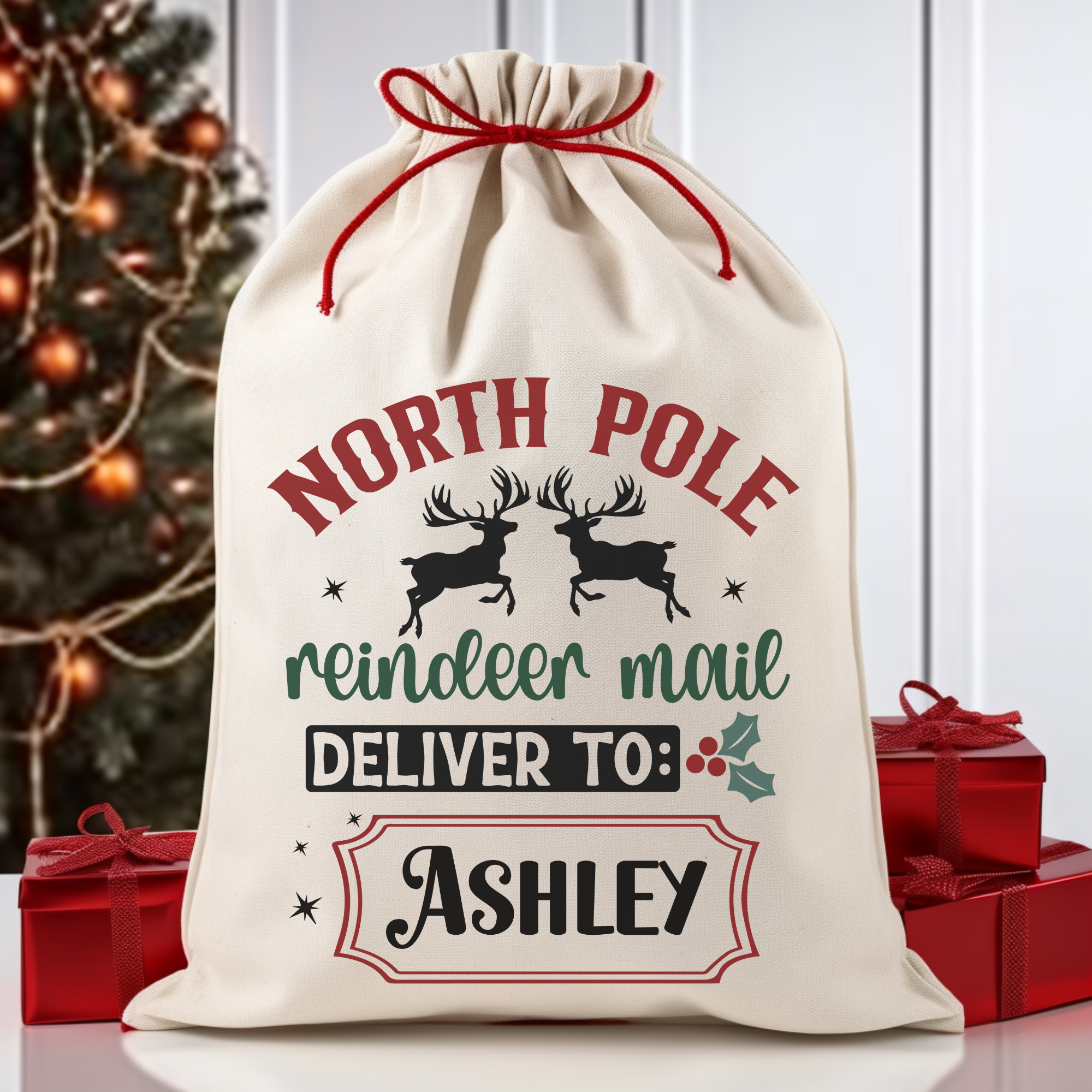 North Pole Reindeer Mail Santa Bag Printify