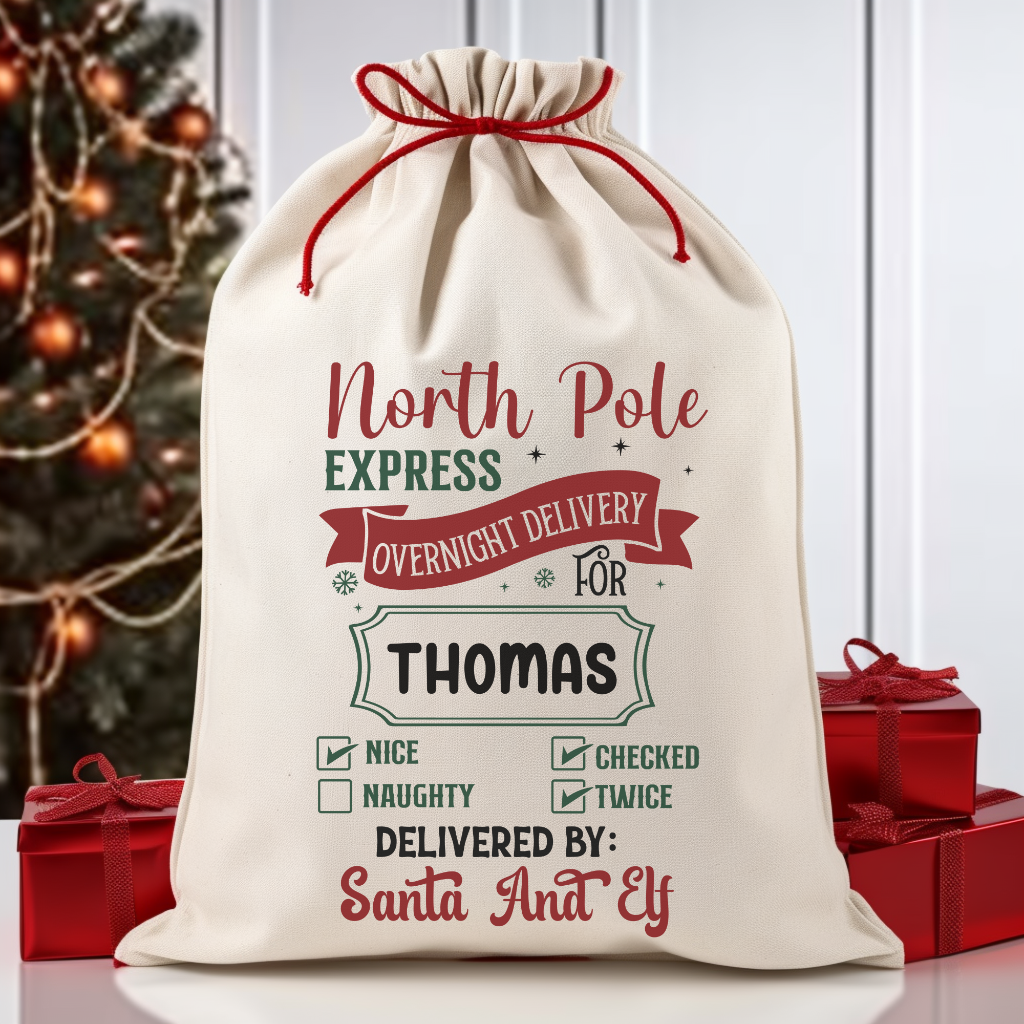 North Pole Express Santa Bag Printify