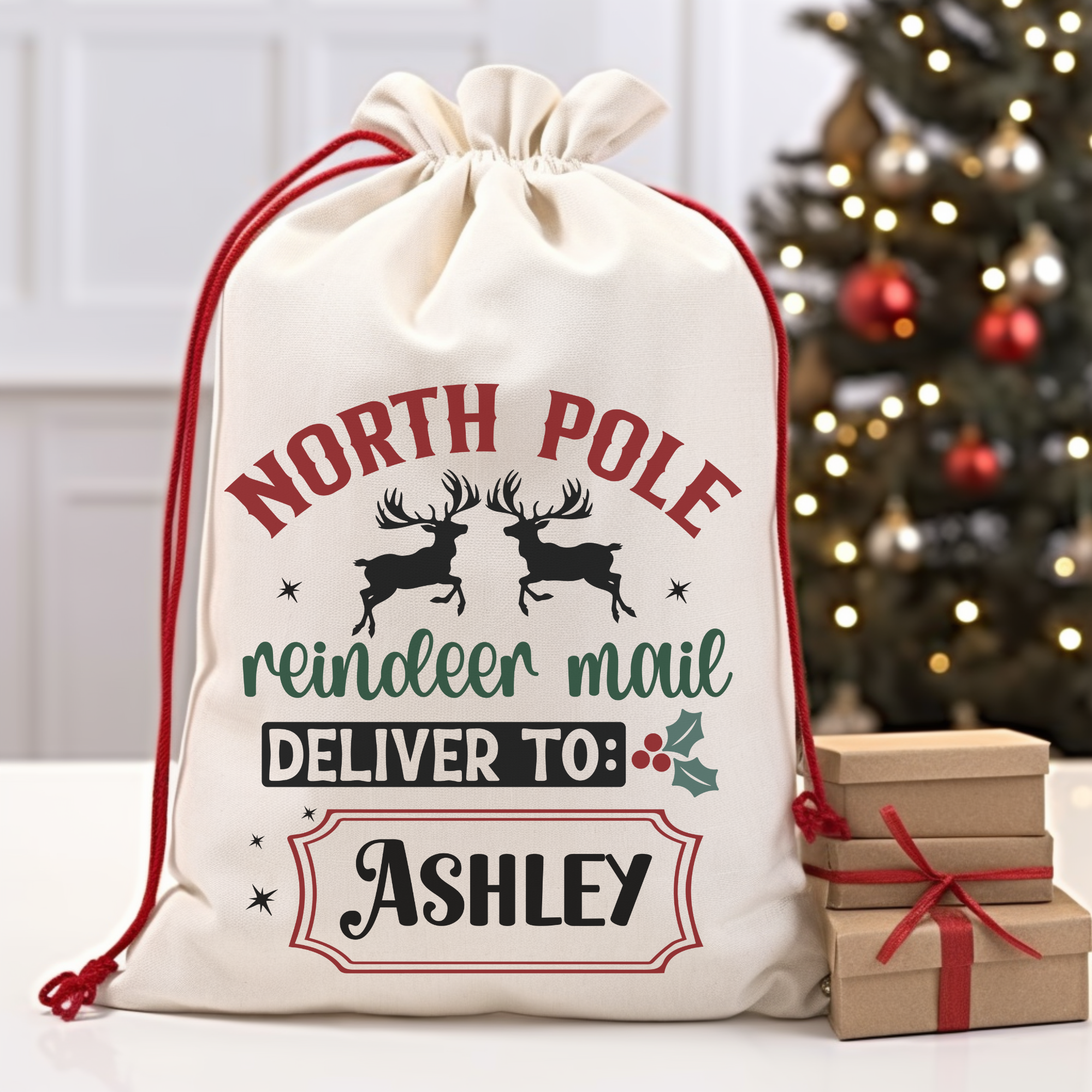 North Pole Reindeer Mail Santa Bag Printify