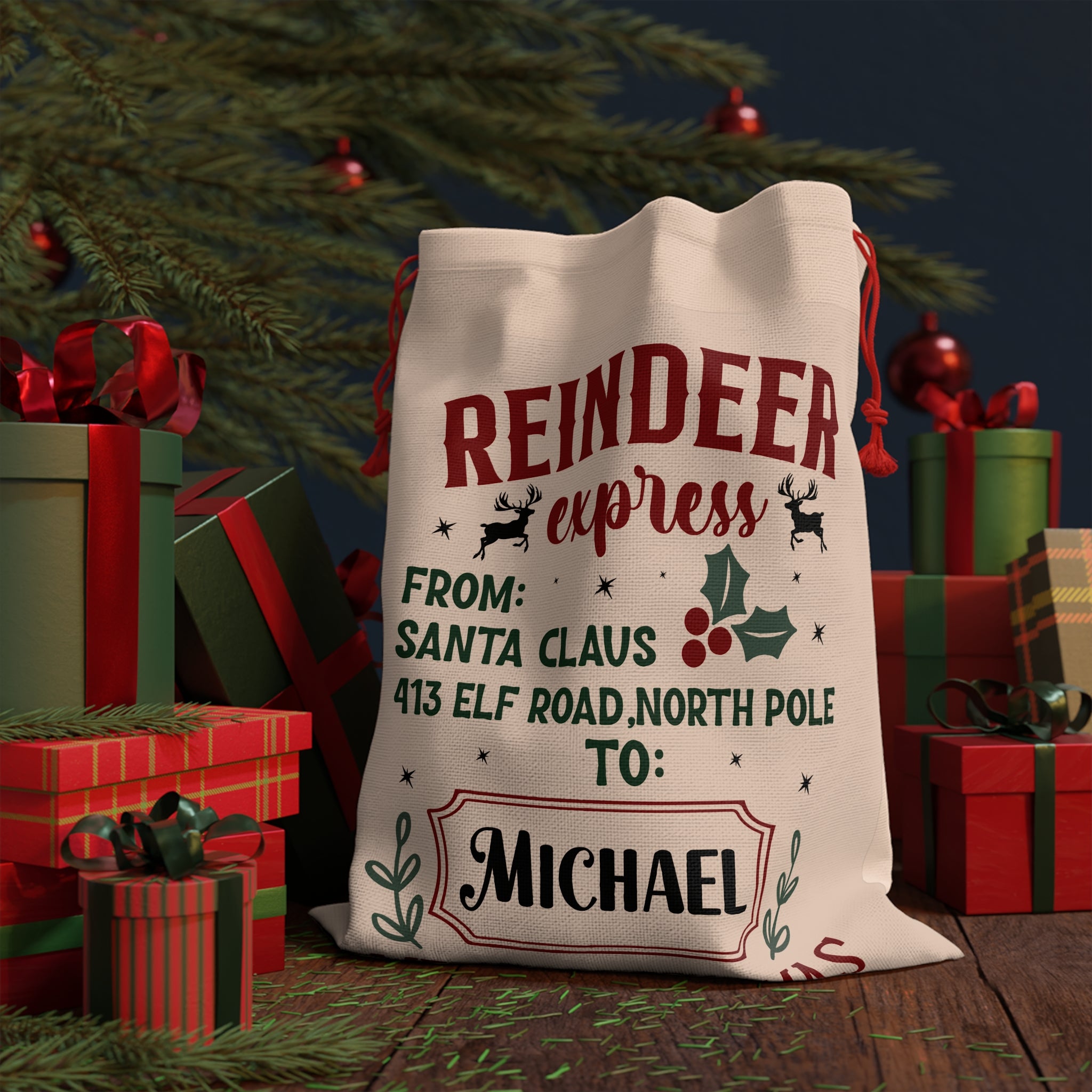 Reindeer Express Santa Bag Printify