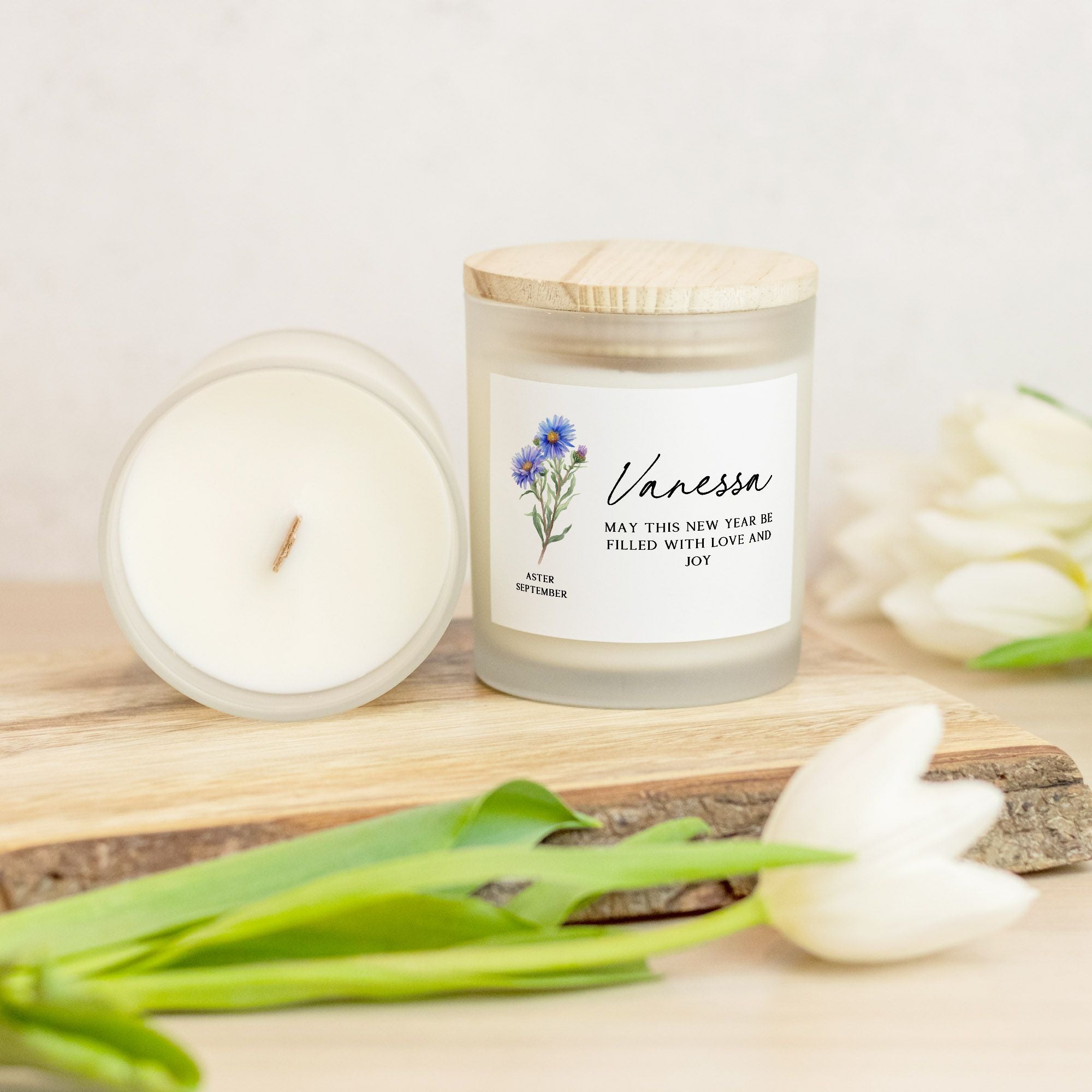 Custom Name Birth Flower Candle Clearly Baguette